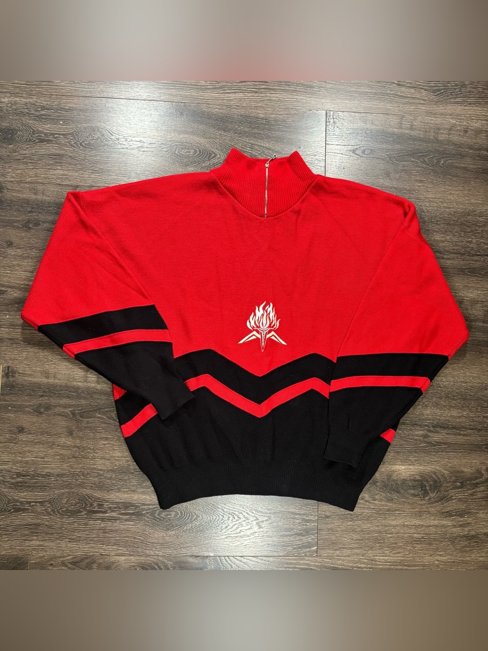 Vintage Bogner Color Block 1/4 Zip Sweater with Embroidered